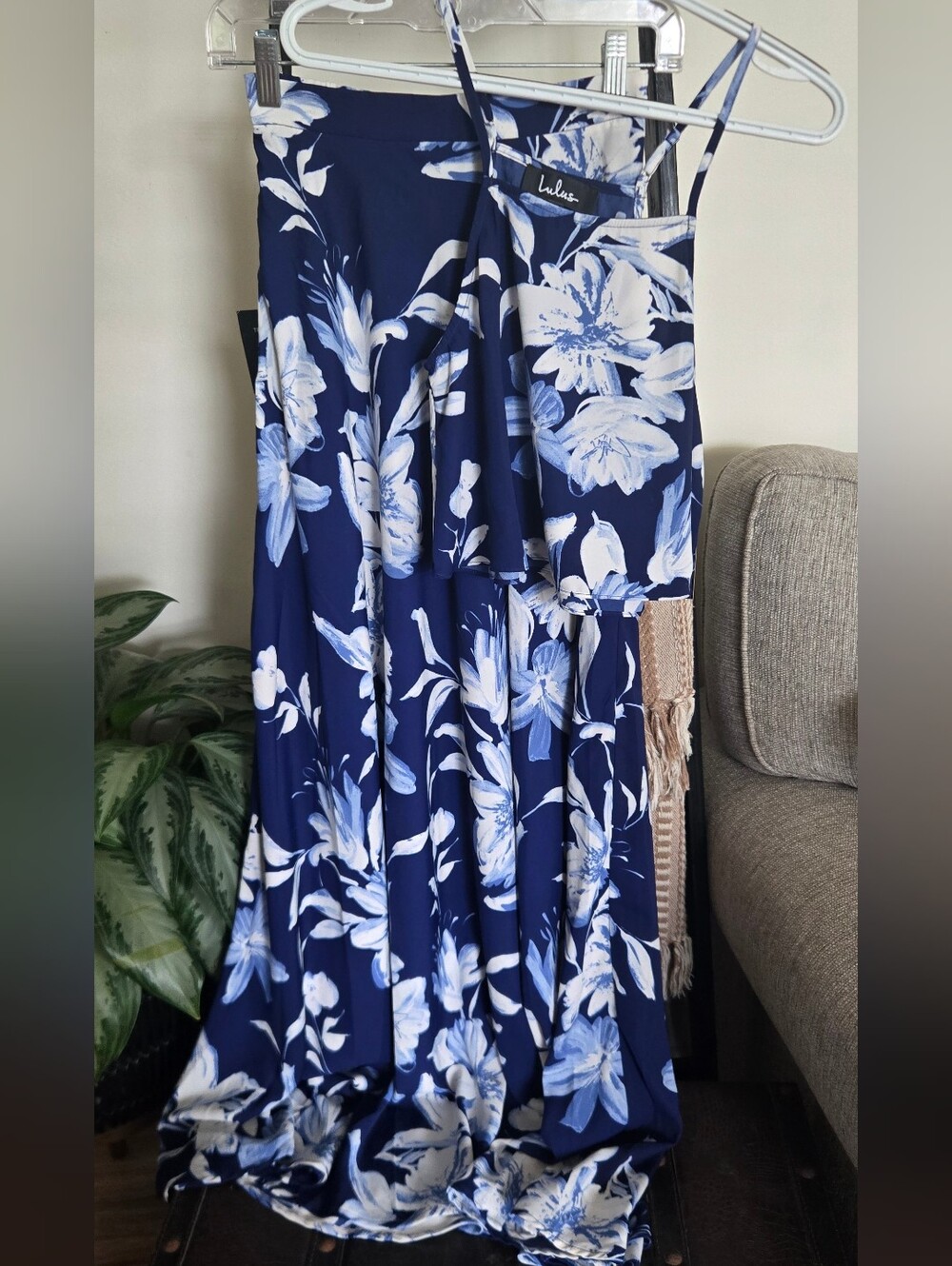 NWT Lulus Navy Blue Floral Two-Piece Crop Top & Maxi Skirt Set
